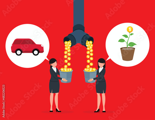 Think different. Different business concept. Businesswomen and bucket
