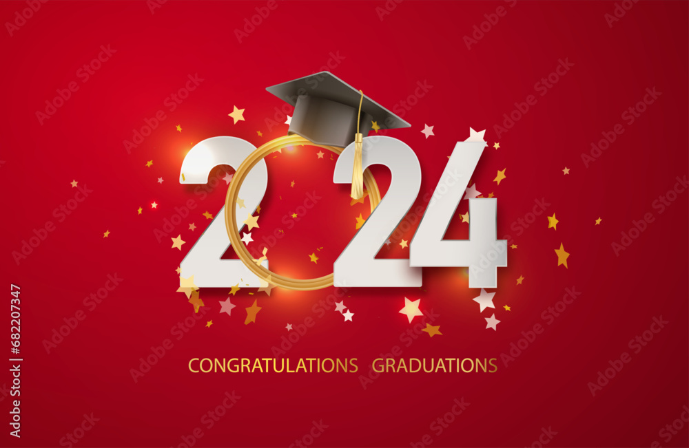 2024 Graduate college red, high school or university cap with gold