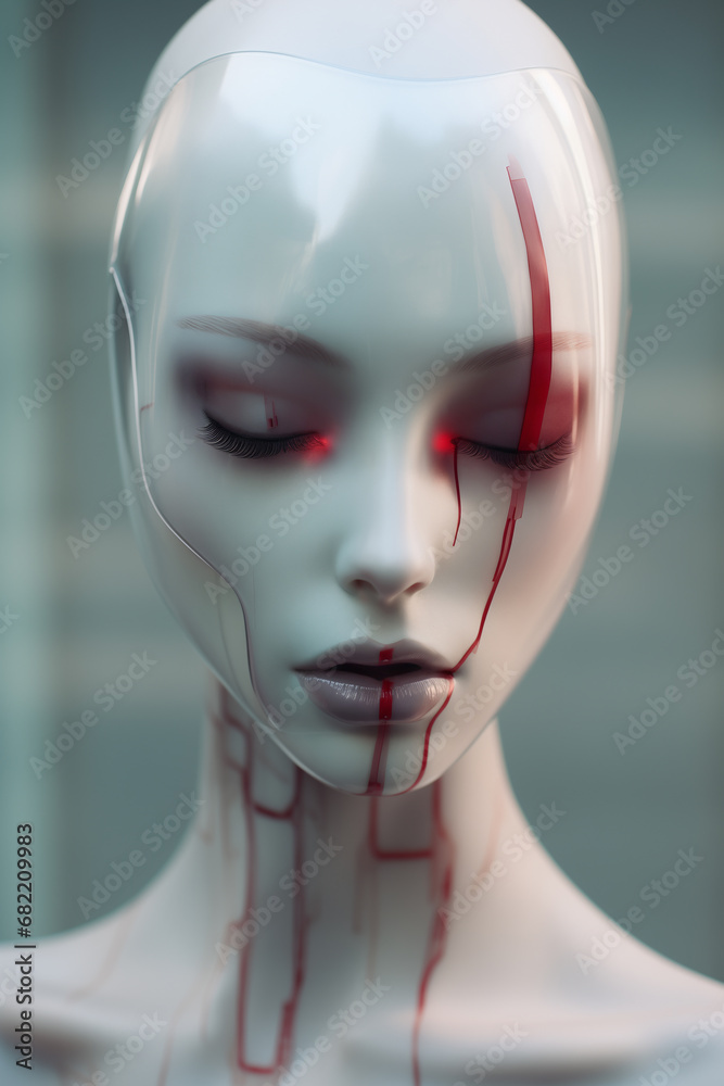 Newly manufactured augmented biomechatronic cyborg female in stasis - ultra futuristic depiction of possible artificial intelligence humans - idealistic science fiction. Newly manufactured augmented biomechatronic cyborg female in stasis - ultra futuristic depiction of possible artificial intelligence humans - idealistic science fiction.