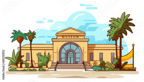 Cartoon museum building isolated on white background. Vector illustration.