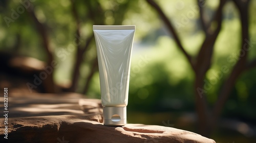 Elegant Cosmetic Branding Mock-up on Forest Background