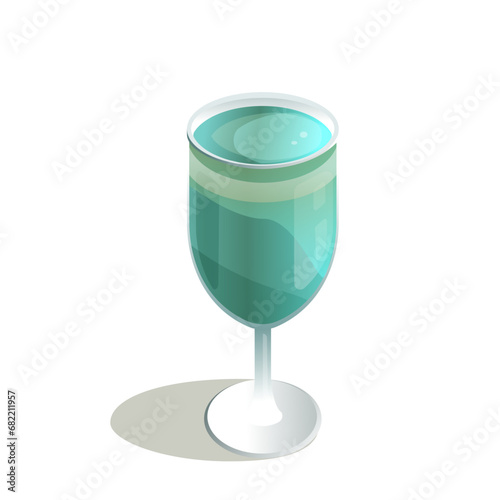 Blue dessert cocktail for party isolated on a white background. Glass of alcoholic drink