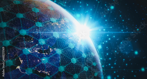 Fototapeta Naklejka Na Ścianę i Meble -  Communication technology for internet business, Global network connection and customer data analytics, Technology and global business, Global connection concept, Elements image furnished by NASA