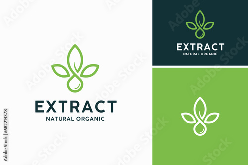 Water Drop Droplet with organic nature cannabis Marijuana Hemp Weed leaf for Herbal CBD Essence Oil Extract logo design