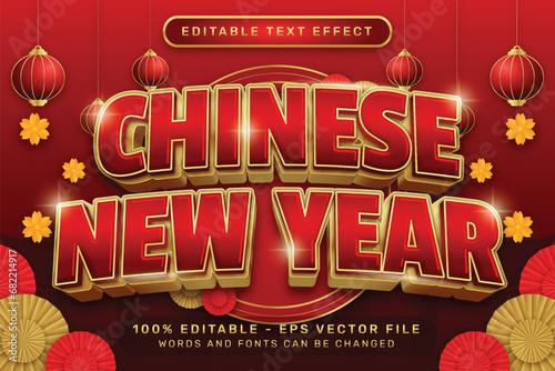 chinese newyear 3d text effect and editable text effect with lanterns and Chinese ornaments