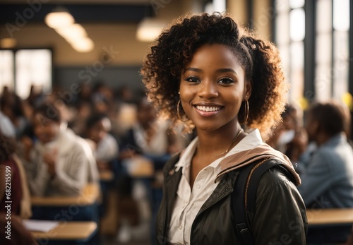 Beautiful black women wearing school uniform, smile, education, school on the background
