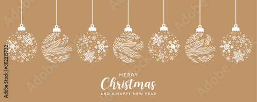 merry christmas card with hanging ball decoration vector illustration