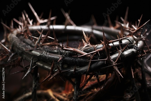 Crown of thorns on dark background. Easter. Christian concept of suffering