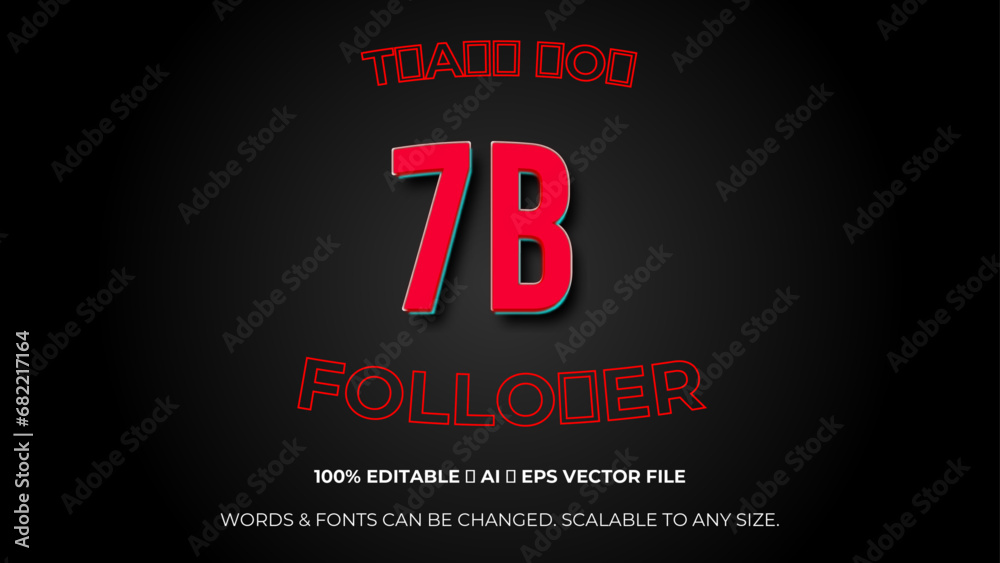 Thank you 1Billion followers congratulation template banner. 1B celebration subscribers template for social media. Editable text style Effect. Vector illustration.