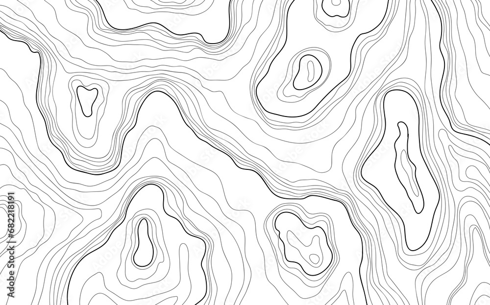 Topographic map background illustration of island hand drawn. Contour background design element thin wavy lines.Abstract concept image for background. Contours relief of mountains collection. - obrazy, fototapety, plakaty 