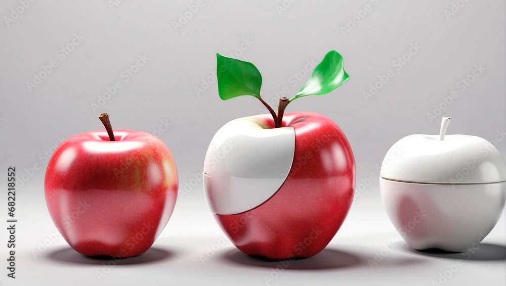 Obraz premium Plastic apple on white background, interior decoration.