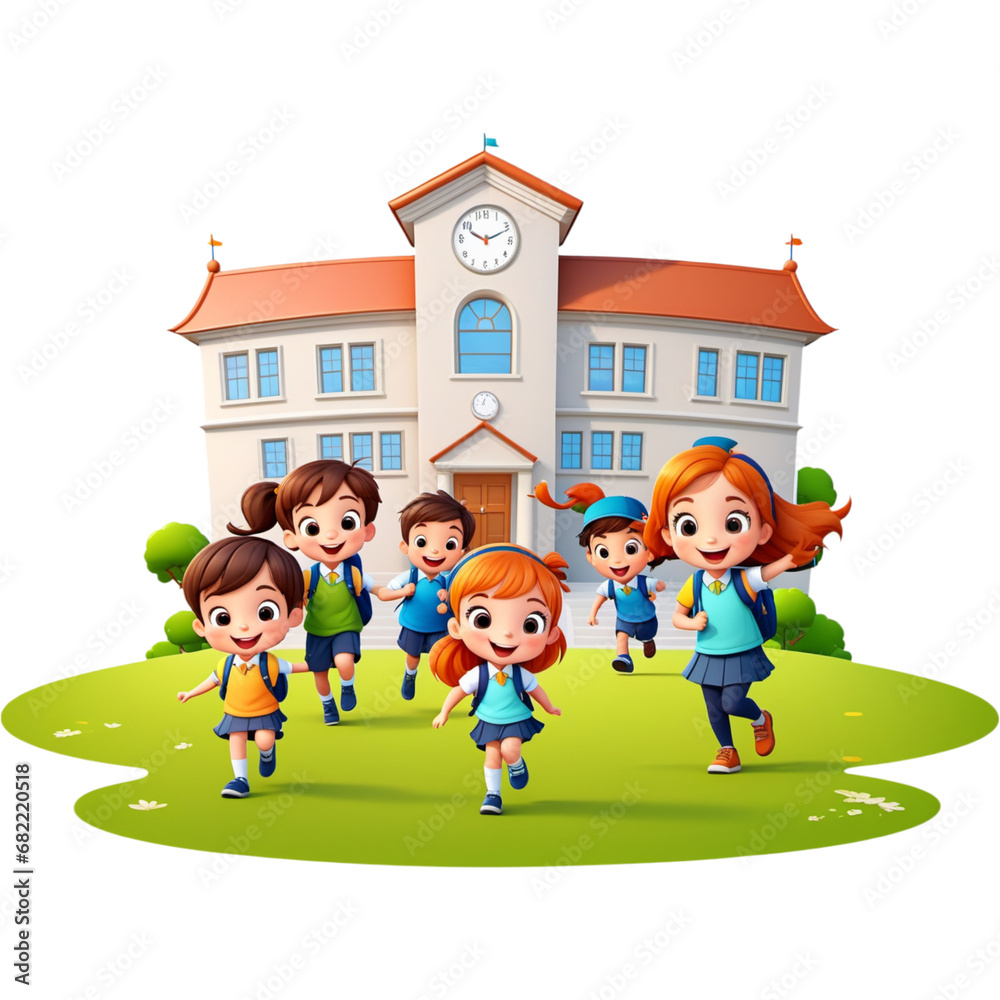 Happy cute cartoon school children