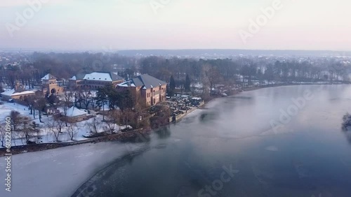 Flying upwards and towards the Brancoveanu palance of Mogosoaia, Bucharest photo