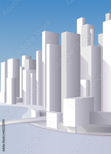City block of skyscrapers. Cityscape. Vector illustration. Sketch for creativity.