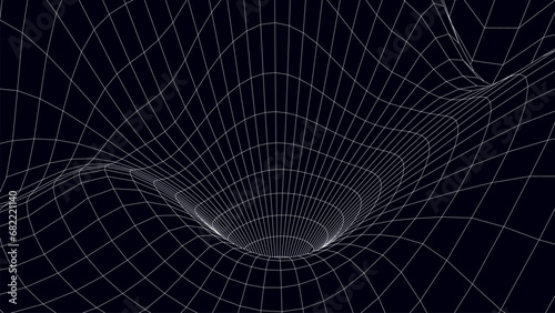 Futuristic vector sci-fi circle portal in space. 3D ai tunnel with dots and lines. Abstract digital wormhole data. Flow particle by funnel. Fantasy circle vortex on dark background.