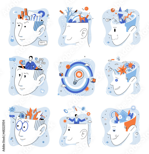Mindset. Vector illustration. Positive thinking leads to greater awareness and personal growth Imagination is catalyst for innovative ideas Contemplation and meditation promote mental clarity