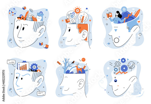 Mindset. Vector illustration. Motivation and inspiration drive imaginative thinking and breakthrough ideas Developing growth mindset enhances critical thinking skills and intellectual agility