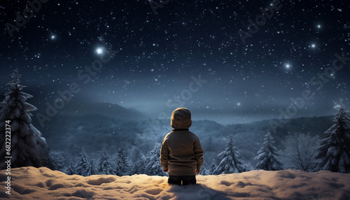 child in the snow looking at the sky  © EpicART