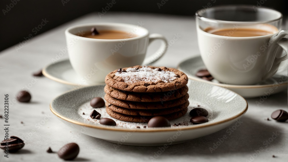 round chocolate cookies, sprinkled with sugar, lies on a beautiful round plate, round chocolate cookies, sprinkled with sugar, lies on a beautiful round plate,
