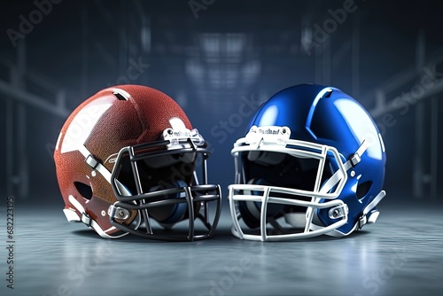 American football helmets and ball.Final match concept.Space for