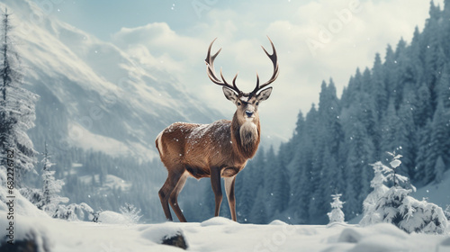 a deer in snowy landscape 8K created with Generative Ai © Andrii Yablonskyi