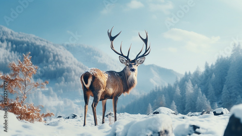 a deer in snowy landscape 8K created with Generative Ai © Andrii Yablonskyi