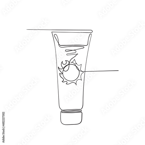 continuous line drawing people use sunscreen cream illustration