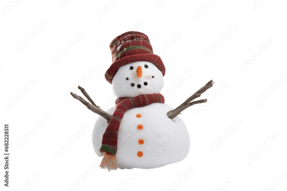 a high quality stock photograph of a single snowman isolated on a white background