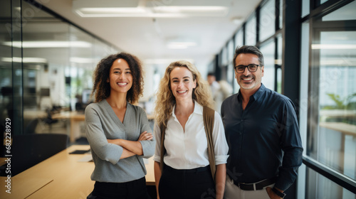 Diverse interracial business team, people diverse group looking at camera. Happy smiling multi-ethnic office worker startup crew photo.Good job, success project and businesspeople partnership concept photo