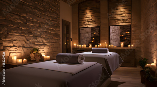 Spa therapy room setup for couple's massage