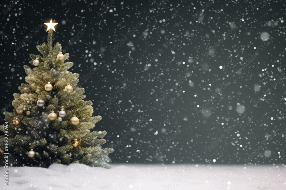 illuminated pine christmas tree snowy forest night