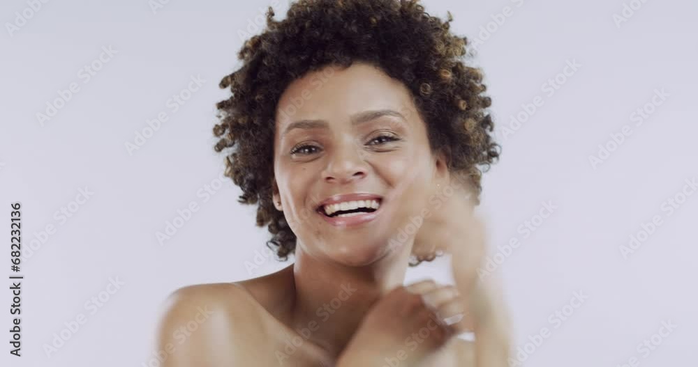 Woman, skincare and portrait with hands, face and model for skin, cosmetics and white background. Fresh, beauty and dermatology for calm, wellness and clean for facial glow, isolated and treatment Woman, skincare and portrait with hands, face and model for skin, cosmetics and white background. Fresh, beauty and dermatology for calm, wellness and clean for facial glow, isolated and treatment