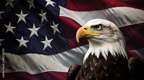 bald eagle on the background of the american flag
