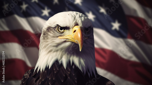 bald eagle on the background of the american flag