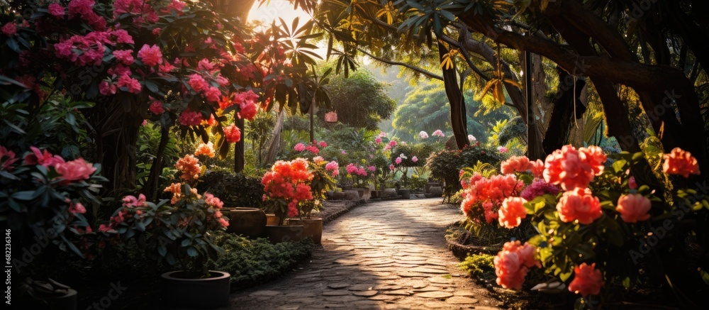 beautiful garden, amidst the lush green plants and vibrant red flowers, lies a peaceful oasis where the natural and organic foods nourish both body and soul, displaying the inherent beauty and health