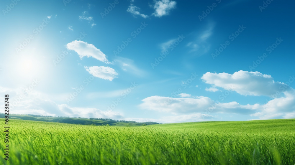 panoramic green landscape, serene nature scenery