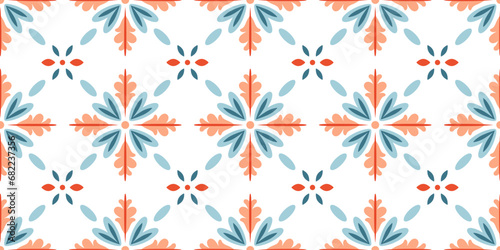 Scandinavian Style Tile. Ethnic Vector Seamless Floral Pattern. Abstract Square Geometric Swatch for Wrapping Paper
