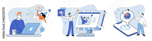Online advertising vector illustration. The online advertising metaphor compares digital campaigns to virtual salespeople promoting products Creative advertising techniques can capture attention