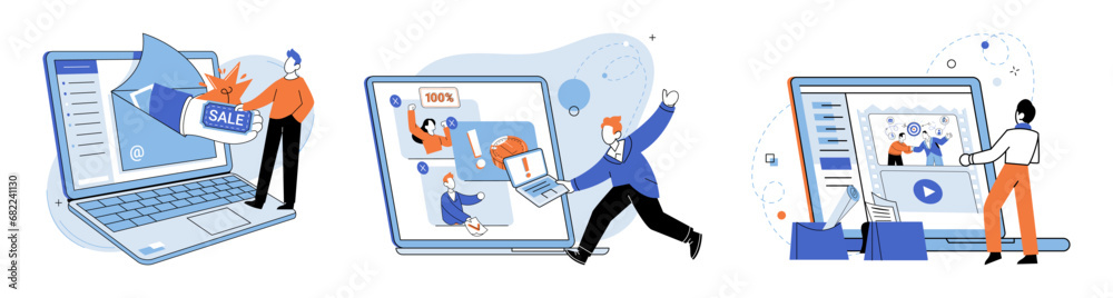 Digital marketing vector illustration. Media platforms provide valuable channel for social and business communication The digital marketing metaphor compares online marketing to vast interconnected Digital marketing vector illustration. Media platforms provide valuable channel for social and business communication The digital marketing metaphor compares online marketing to vast interconnected