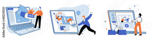 Digital marketing vector illustration. Media platforms provide valuable channel for social and business communication The digital marketing metaphor compares online marketing to vast interconnected