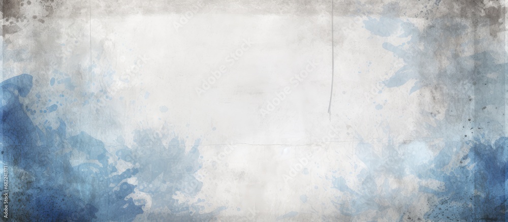 The vintage-inspired design of the abstract illustration on the blue-white paper banner evokes a sense of artful nostalgia with its textured lines and grunge wall background, creating a captivating