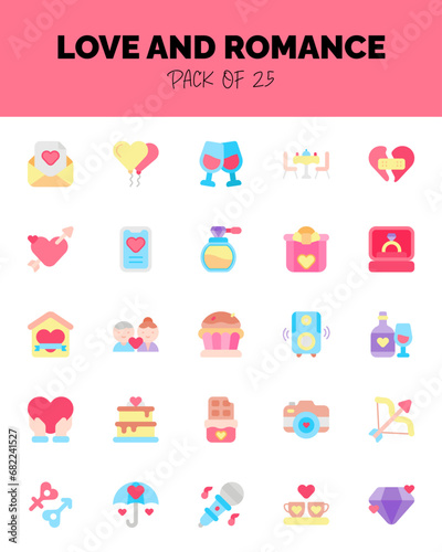 set of Love and Romance flat icons for logo & web. Vector illustration