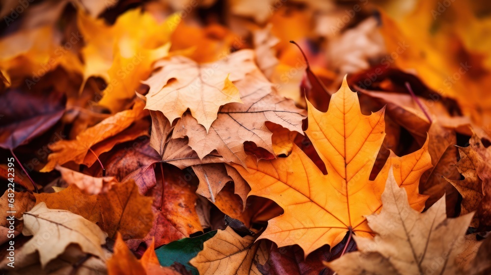  a pile of colorful leaves laying on top of a pile of brown, yellow and green leaves on the ground in the fall or fall season of the leaf season.