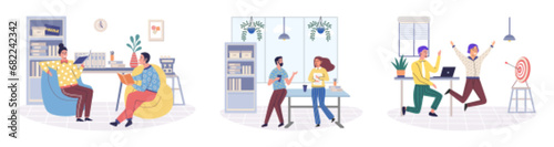 Office leisure vector illustration. Spare time in office can be used for leisure activities to promote work life balance The business recognizes importance leisure in enhancing employee well being