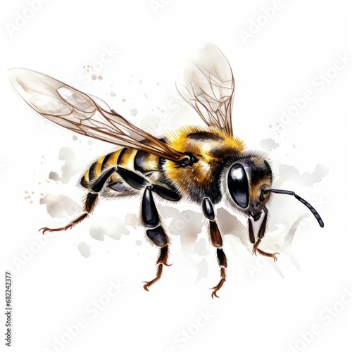 A Magnified View of a Busy Bee on a Serene White Canvas © LUPACO PNG