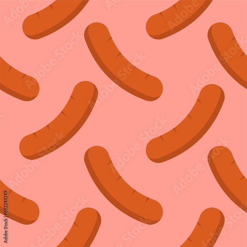 sausage seamless pattern. Background meat product raw smoked sausage stick and slices. Meat delicacy print, vector illustration 