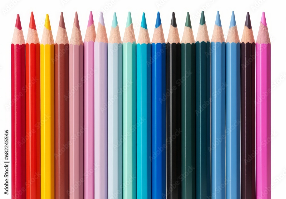 A Spectrum of Vibrant Colors: A Group of Colored Pencils Lined up in a Row A Spectrum of Vibrant Colors: A Group of Colored Pencils Lined up in a Row
