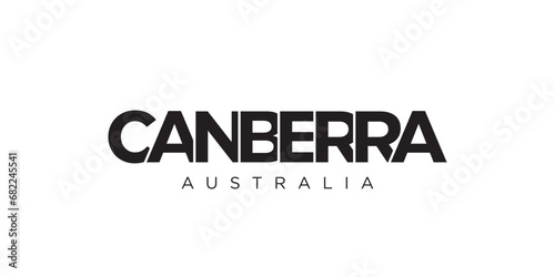 Canberra in the Australia emblem. The design features a geometric style, vector illustration with bold typography in a modern font. The graphic slogan lettering.
