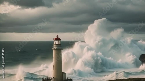 lighthouse on the coast of the sea photo