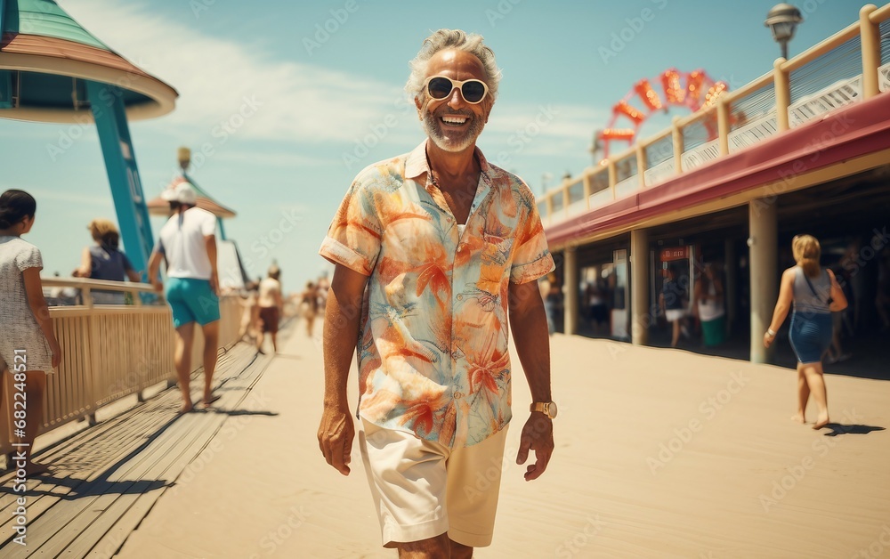 Middle Aged Man Solo Boardwalk Companion